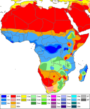 Kort der viser klimazonerne i Afrika.
