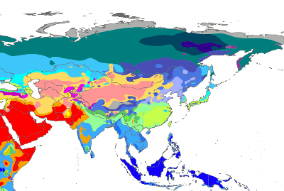 Kort der viser klimazonerne i Asien.